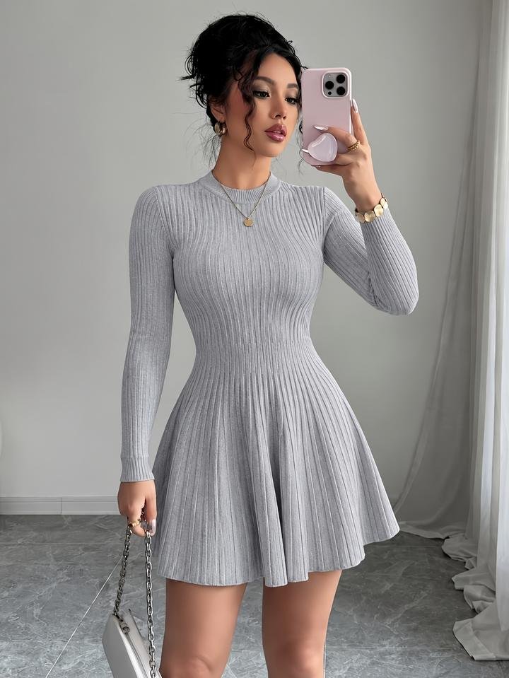 Ribbed long sleeve mini dress — alternate view