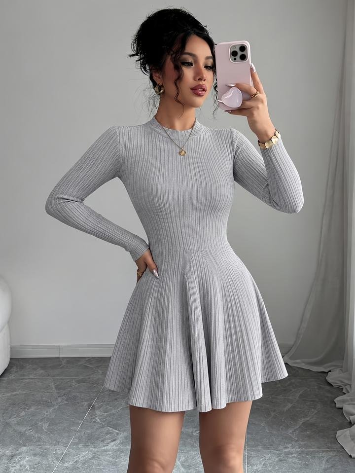 Ribbed long sleeve mini dress — full-length view